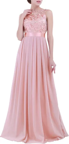 Vista 2 de Hularka Vestido largo de gasa con encaje floral para mujer, vestido largo de dama de honor, vestido de noche para baile