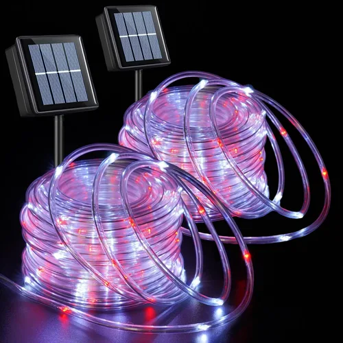 Vista 18 de QITONG Paquete de 2 luces solares verdes, cada cadena de 100 luces LED de 33 pies para exteriores, 8 modos de luces de hadas en tubo de PVC