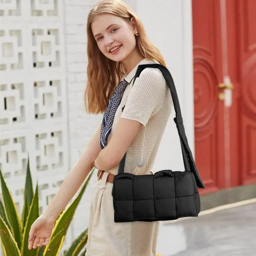 Vista 4 de INPAKSA Puffer Woven Bag Women Padded Designer Crossbody Bags Woven Purse Down Shoulder Bags for Women