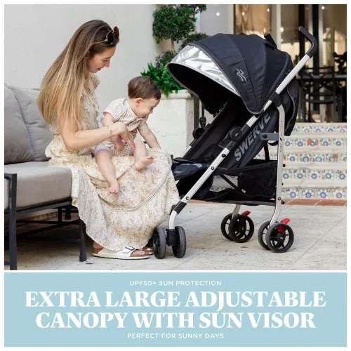 Vista 6 de Baby Delight Carriola Swerve Ligera para viajes y todos los días Reclinación multiposición Plegado compacto Almacenamiento extra Negro