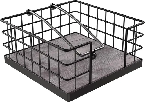 Vista 8 de Homode Portaservilletas para Servilletas de Papel, Portaservilletas Estilo Granja para Mesa, Canasta Plana para Servilletas con Brazo con Peso Negro
