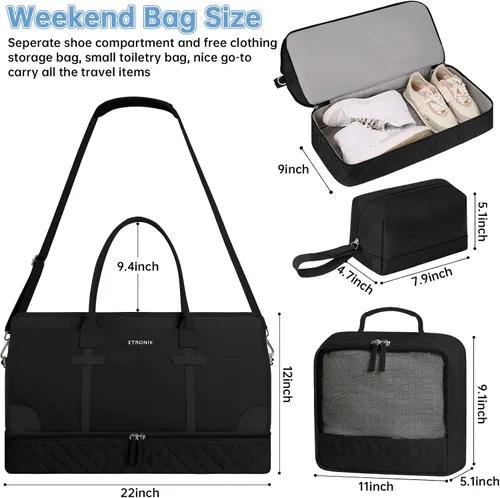 Vista 2 de ETRONIK Bolsa de fin de semana para mujer, Negro