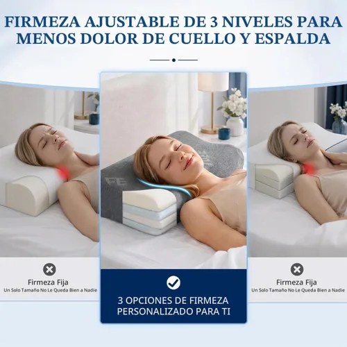 Vista 4 de Almohada de contorno - Almohada cervical de cuello ajustable de suavidad para un soporte ideal, almohada de espuma viscoelástica de 11 alturas