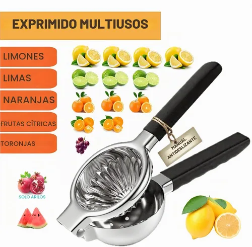 Vista 6 de Exprimidor de limón de acero inoxidable, exprimidor manual de cítricos XL Non-Slip Silicone Handles, 304 Grade Steel Large Manual Citrus Press