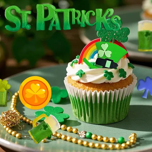 Vista 4 de Moldes de fondant del día de San Patricio, moldes de silicona para sombrero irlandés de trébol, herradura para barba, chocolate para hornear