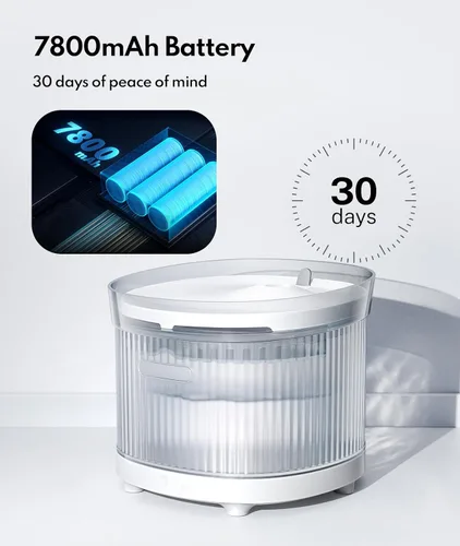 Vista 5 de Homerunpet Fuente de agua inalámbrica para gatos, batería de 7800 mAh, tiempo de funcionamiento de 30 días, diseño desmontable fácil de limpiar