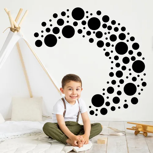 Vista 5 de Calcomanías de pared de lunares coloridos bohemios, calcomanías de pared de arco iris (negro) Peel and Stick,Easily Apply,Removable Dots,Multiple