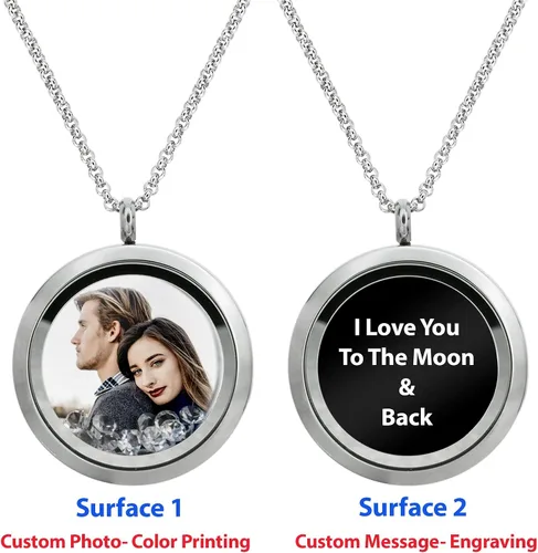 Vista 2 de Dreambell Personalized Custom Picture Text Engrave Clear Crystal 30mm Round Pendant Living Memory Floating Locket Chain Women Jewelry Necklace