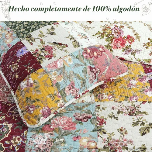 Vista 3 de Cozy Line Home Fashions Juego de ropa de cama de colcha reversible de retazos floral paisley rojo burdeos de algodón 100% de lujo, colcha, cubrecama