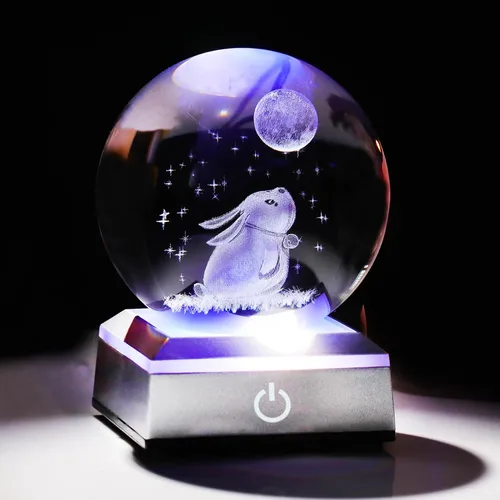 Vista 14 de Bola de cristal 3D grabada con colibrí en 3D con base LED colorida, esfera de vidrio de 8 cm, ideas para decoración del hogar y regalos para amigos