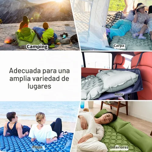 Vista 6 de Colchón inflable de aire para automóvil, colchón de aire SUV para viajes, campamento, cama de campamento ultraligera con almohada y bomba de pie