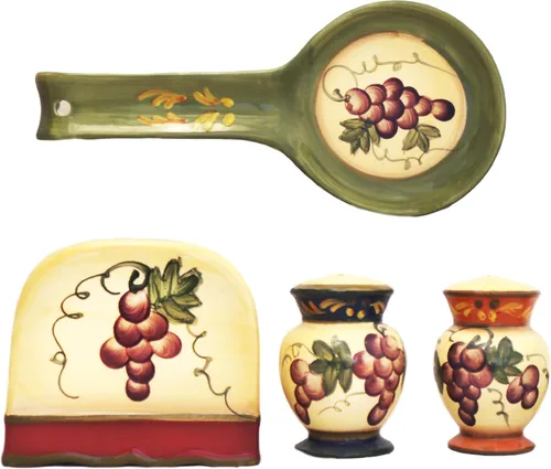 Vista 12 de Country Sunflower Painted Stove Top Set, salero y peper shaker, servilletero, cuchara resto 83025/28 by ACK Girasol país