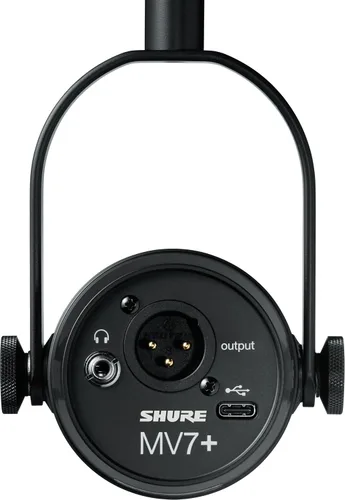 Vista 2 de Shure MV7+ - Micrófono dinámico para podcast con brazo articulado de escritorio. Certificado OBS, audio mejorado, panel táctil LED, salidas USB-C