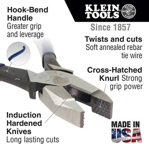 Vista 3 de Klein Tools Alicates D2000-9ST, cortadores laterales son alicates resistentes de 9 pulgadas para barras de refuerzo, ACSR, tornillos, clavos