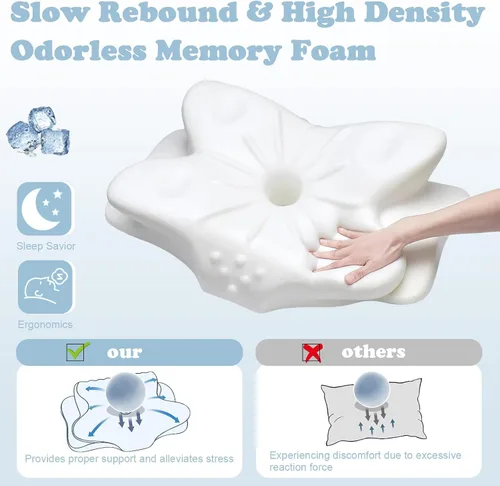 Vista 5 de Almohada cervical para aliviar el dolor de cuello y hombros, almohadas de espuma viscoelástica inodoras y funda de seda suave, para personas que