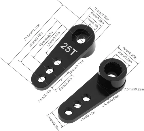Vista 3 de Paquete de 2 brazos de dirección de metal 25T servo bocina M3 hilos compatibles con modelos RC/coche camión buggy (negro)