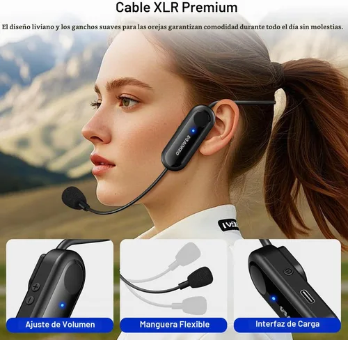 Vista 3 de Aokeo Auriculares de micrófono inalámbrico, sistema de micrófono inalámbrico UHF, rango de 160 pies