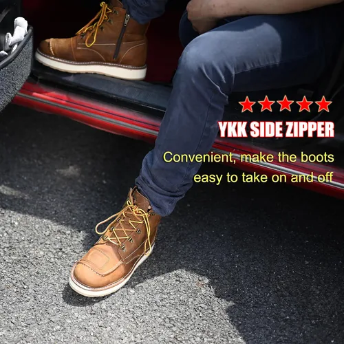 Vista 3 de ROCKROOSTER Magnolia 6" Botas de cuña con cierre lateral para hombre, Botas de motocicleta ligeras con punta suave tipo mocasín SAP309-Marrón
