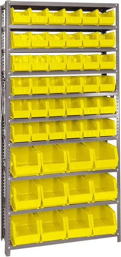 Vista 618 de Quantum QSBU-245BK Heavy Duty Shelving Unit with (7) Shelves and (24) QUS245 Black Bins for Garage Warehouse Storage Distribution 400 lb Load