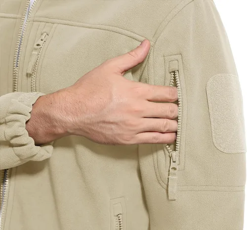 Vista 5 de CRYSULLY Chaqueta de forro polar táctica con cremallera completa para hombre, abrigo de invierno con múltiples bolsillos