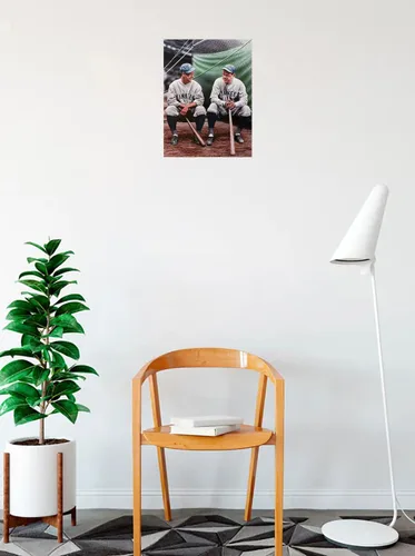 Vista 2 de BUY ART FOR LESS Arte de pared con licencia oficial de Babe Ruth y Lou Gehrig por Darryl Vlasak - Lienzo decorativo para pared, 18 x 12 pulgadas