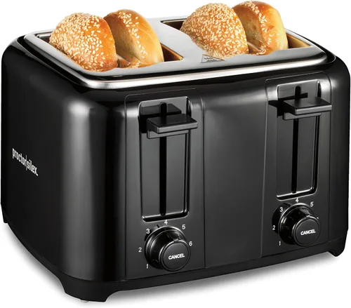 Vista 2 de Proctor Silex Tostadora de 4 rebanadas con ranuras extra anchas, color negro (24215PS) y Elite Gourmet EKT1001 hervidor eléctrico de vidrio sin BPA