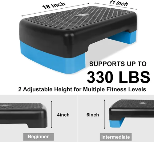 Vista 2 de Height-Adjustable 4"-6" Step Aerobics Platform Fitness Equipment Stepper Trainer Exercise Step Platform with 2 Riser