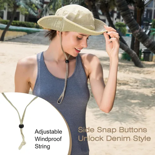Vista 4 de Sombrero de pescador de ala ancha con protección UV, sombrero Boonie, sombreros de pesca, senderismo, safari, sombreros al aire libre para hombres