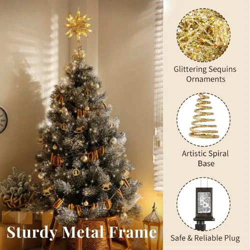 Vista 3 de Lewondr Decoración para árbol de Navidad, enchufe 3D Starburst iluminado A-champán Oro