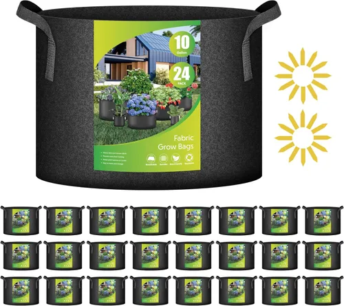 Vista 11 de iPower Paquete de 12 bolsas de cultivo de 1 galón, macetas de tela no tejida de aireación gruesa resistente con asas de nailon y 12 etiquetas
