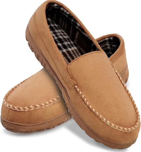 Vista 8 de shoeslocker Pantuflas para hombre de microgamuza mocasín con espuma viscoelástica zapatos para casa Negro