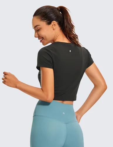 Vista 2 de CRZ YOGA Butterluxe - Camisas de manga corta para mujer, cuello alto, básicas, ajustadas, para gimnasio, entrenamiento
