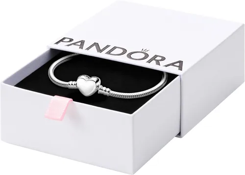 Vista 12 de PANDORA, Moments - Pulsera de cadena tipo serpiente con cierre de corazón, pulsera con dije compatible con dijes de Moments, viene con caja de regalo