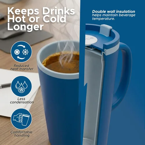 Vista 3 de Copco - Taza de café con cono de 16 onzas, mango y tapa resistente a Azul