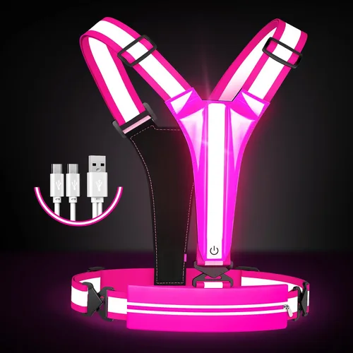 Vista 3 de Set de Chaleco Reflectante LED para Correr, Equipo de Correr Recargable por USB con Chaleco Iluminado para Corredores, Caminatas Nocturnas con Bolsa