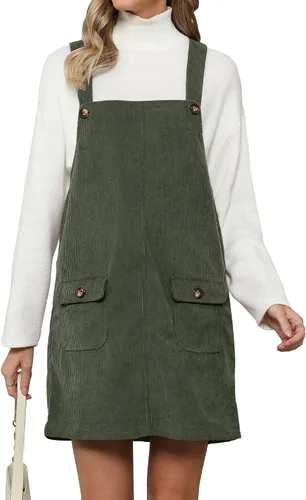 Vista 9 de luvamia Vestido de pana para mujer, tirantes ajustables, casual, a la moda, overoles cortos con bolsillos
