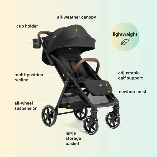 Vista 3 de Joie Nutmeg - Cochecito de viaje compacto, ligero, con plegado con una sola mano, reclinable, multiposición, para recién nacidos a niños pequeños