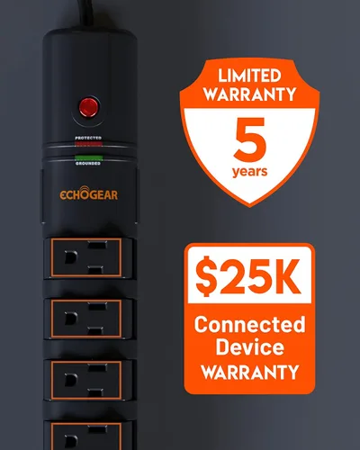 Vista 8 de ECHOGEAR VoltSpin - Regleta de alimentación con protector de sobretensiones, enchufes giratorios, enchufe plano, cable largo y agujeros de montaje
