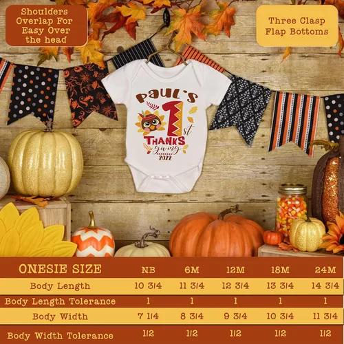 Vista 5 de Disfraz personalizado de Acción de Gracias para bebé niño mamelucos personalizados para recién nacidos con pavo y calabaza para bebés niñas mi