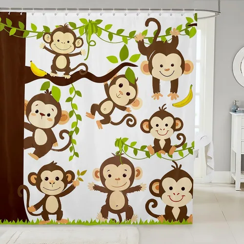 Vista 14 de Cortina de ducha de sirena, decoración de baño con escala de acuarela, habitación para niños y niñas, mujeres, caricaturas, delfín, pulpo