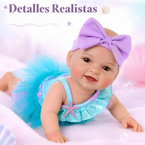 Vista 7 de BABESIDE Muñeca de sirena con juego de sirena extraíble, vinilo completo