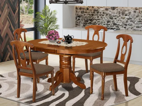 Vista 2 de East West Furniture AVNA5-SBR-C - Juego de mesa de comedor de 5 piezas para 4 personas, incluye una mesa de cocina ovalada con hojas de mariposa y 4
