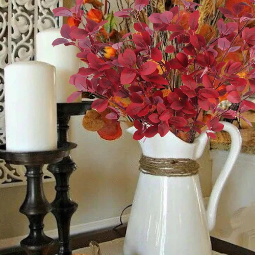 Vista 5 de CISDUEO 3 piezas de ramas artificiales de hojas de arce de otoño con tallos, eucalipto de otoño para Acción de Gracias, hogar, cocina, festival