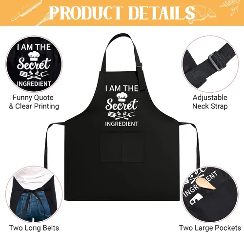 Vista 3 de Defresit Juego de delantales divertidos para hornear para mujeres y hombres, suministros de cocina para hornear 2 piezas blanco y negro