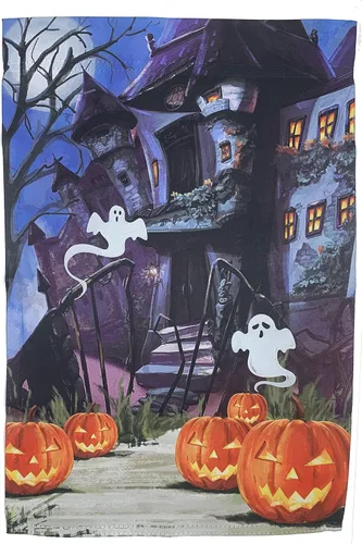 Vista 18 de Bandera de jardín de Halloween de calabazas de gato negro, 12 x 18 pulgadas, doble cara, decoraciones de Halloween, decoración del hogar, calabazas