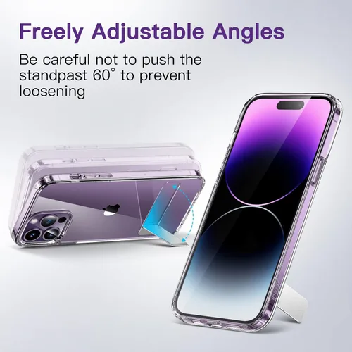 Vista 5 de JETech Funda con función atril para iPhone 14 Pro Max de 6.7 pulgadas, soporta carga inalámbrica, funda delgada a prueba de golpes, soporte de metal