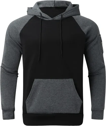 Vista 2 de Sudaderas con capucha para hombre, sudaderas con capucha para hombre, sudaderas con parches de bloque de color, sudaderas casuales con cordón