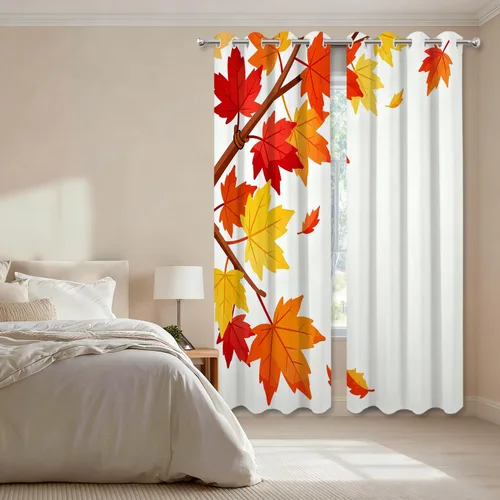 Vista 318 de Shrahala Orange Autumn Autumn Blackout Curtain Tiers, Fall Kitchen Valance Light Blocking Tier Drapes with Rod Pocket, 2 Pack 26 X 24 in