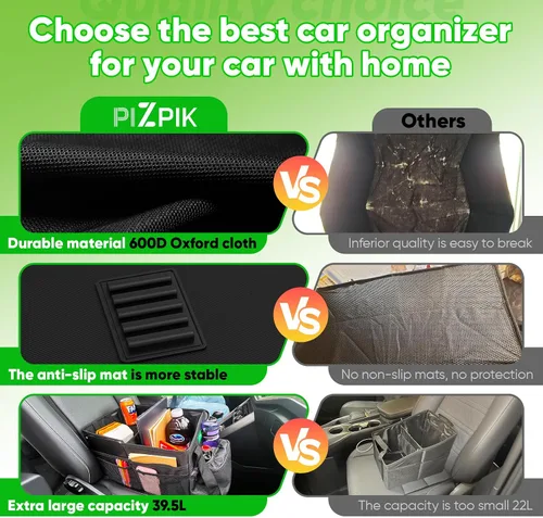Vista 3 de Plzpik Organizador grande para asiento de automóvil con bolsa enfriadora extraíble para el asiento delantero o trasero para niños y adultos.