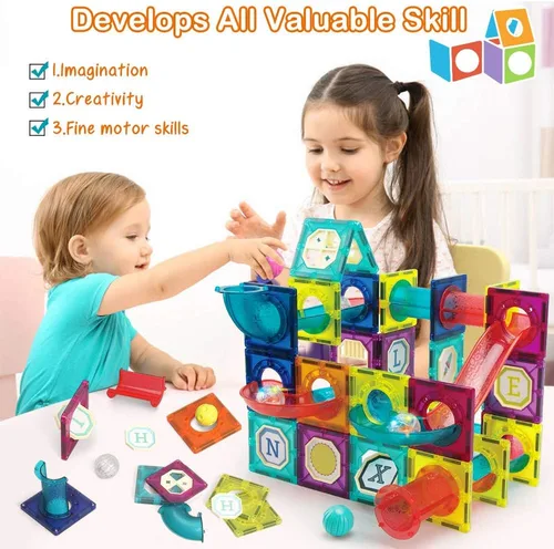 Vista 2 de Azulejos magnéticos, bloques magnéticos de tubo de 125 piezas para niños pequeños, juguetes de imanes transparentes 3D, juguete STEM para niños